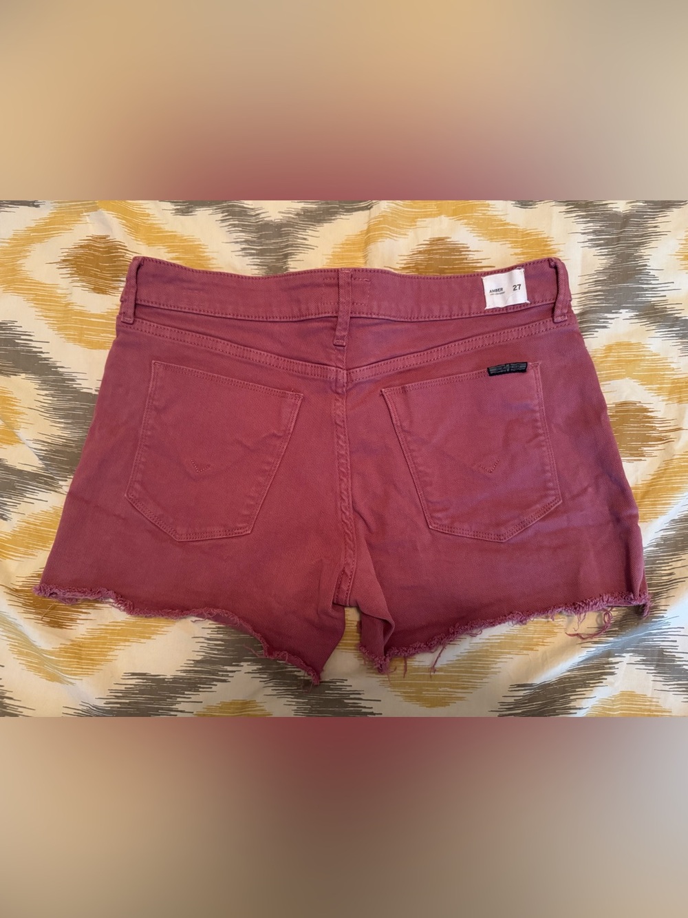 Hudson Amber Mauve-Pink Denim Frayed Hem Shorts